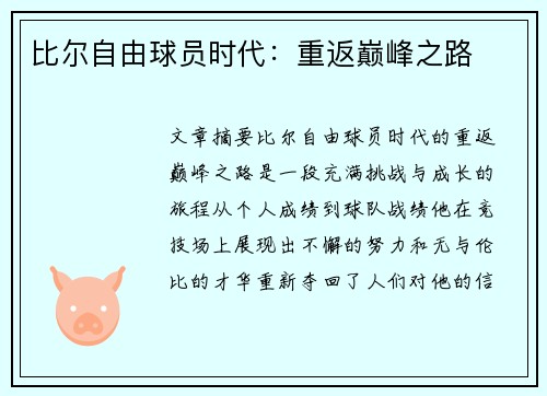 比尔自由球员时代：重返巅峰之路