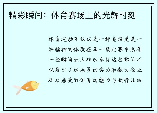 精彩瞬间：体育赛场上的光辉时刻